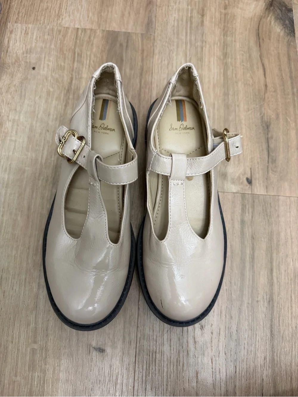 Sam Edelman GirlsTaelor loafers Beige Patent Mary Jane Chunky Sole Flats Sz 3